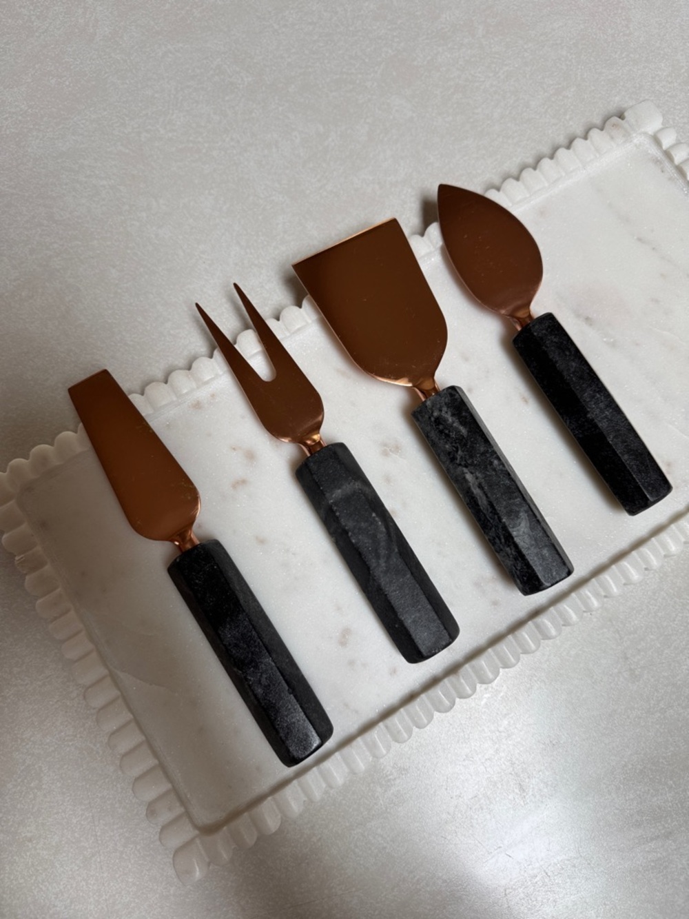 Stone Handle Cheese Knife Set in Copper and Black